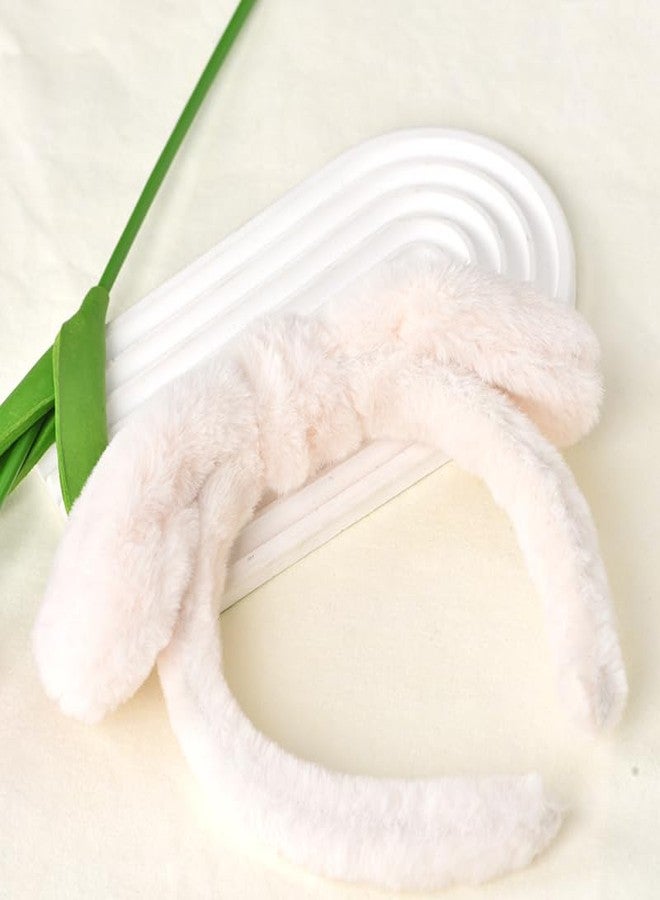 Guqqeuc Bunny Ears Headband Plush Hairband for Women Girls Cute Bowknot Headbands for Washing Face Spa Headbands for Girls White Rabbit Ears Headband for Easter Costume - Image 2