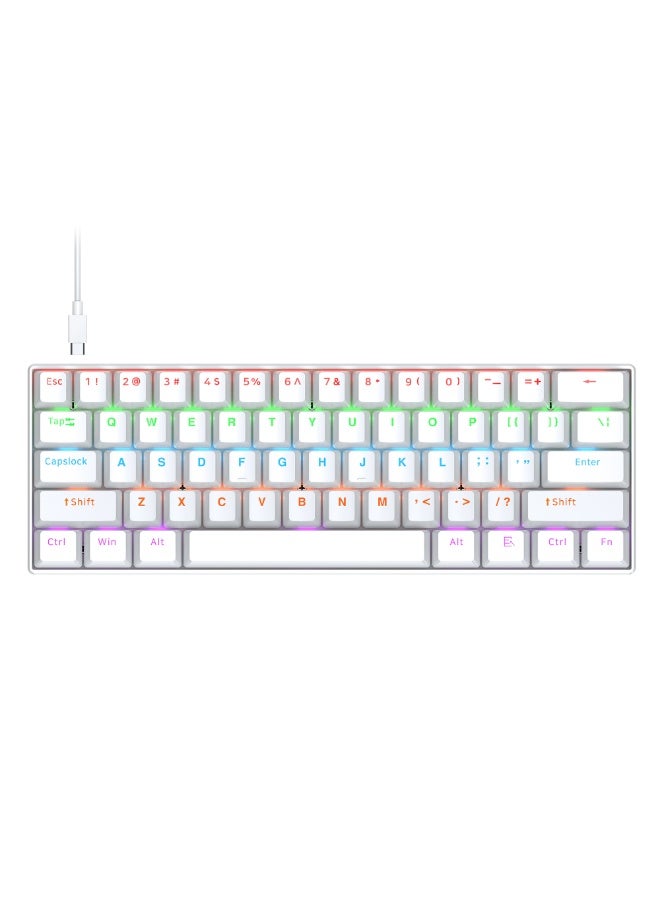 T-WOLF T60 green axis 61 key mechanical keyboard with 17 RGB backlit ultra compact mini keyboards, Type-C key cable separation, full key hot swappable 60% wired gaming keyboard, suitable for PC/Mac esports gamers, business travel portable keyboard (white) - Image 1