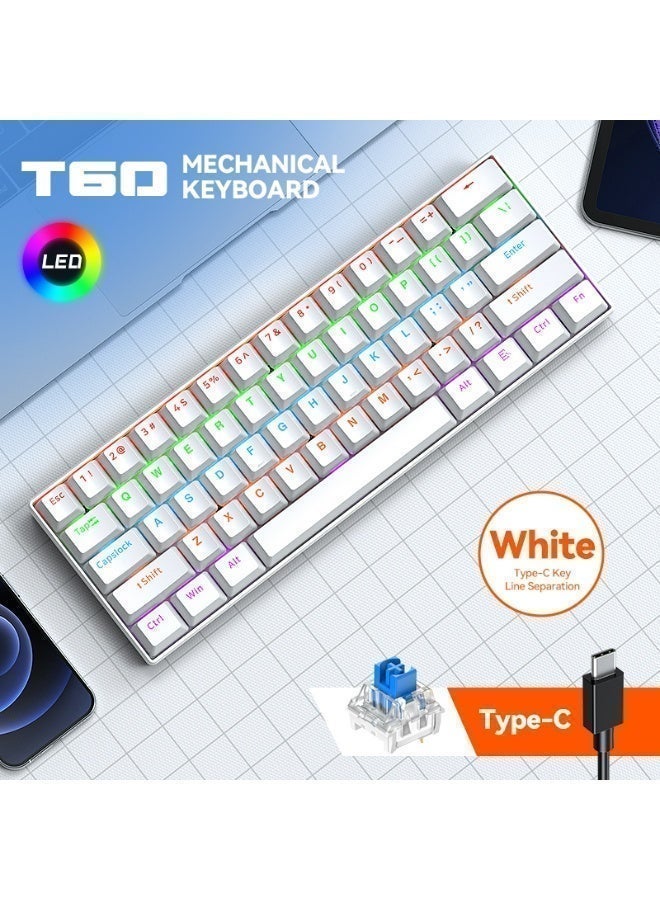 T-WOLF Keyboard mechanical keyboard blue switch RGB keyboard small keyboard Type-C key cable separation full key hot swappable wired gaming keyboard, suitable for PC/Mac e-sports gamers, business travel portable white keyboard - Image 4