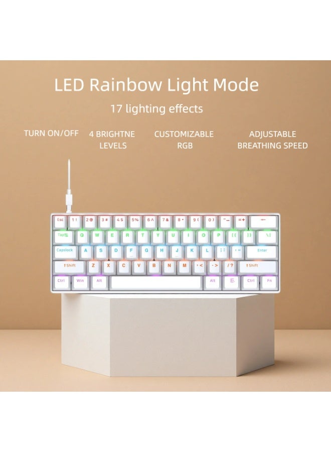 T-WOLF Keyboard mechanical keyboard blue switch RGB keyboard small keyboard Type-C key cable separation full key hot swappable wired gaming keyboard, suitable for PC/Mac e-sports gamers, business travel portable white keyboard - Image 5