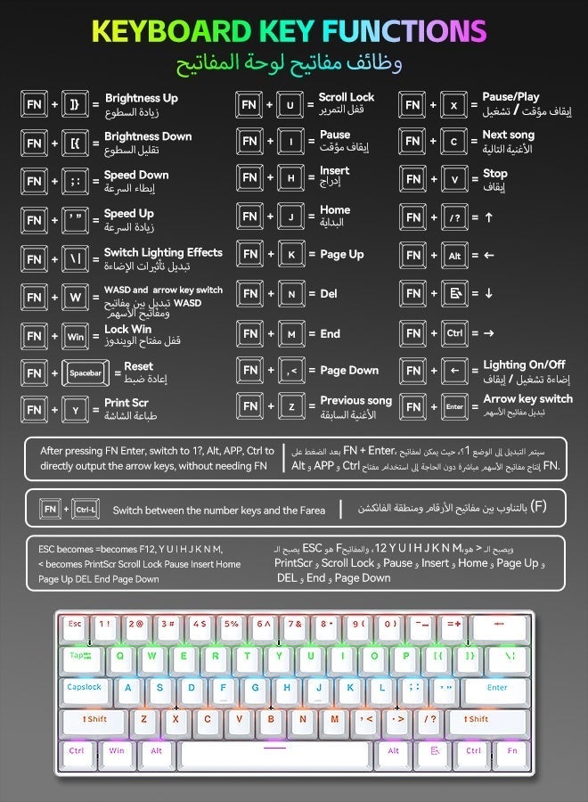 تي- وولف لوحة المفاتيح الميكانيكية لوحة المفاتيح الأزرق المفتاح لوحة المفاتيح RGB لوحة المفاتيح الصغيرة نوع C مفتاح كابل الفصل المفتاح الكامل الساخن مبادلة سلكية الألعاب لوحة المفاتيح ، مناسبة للاعبين الرياضات الإلكترونية الكمبيوتر الشخصي / ماك ، السفر التجاري لوحة المفاتيح البيضاء المحمولة - Image 3