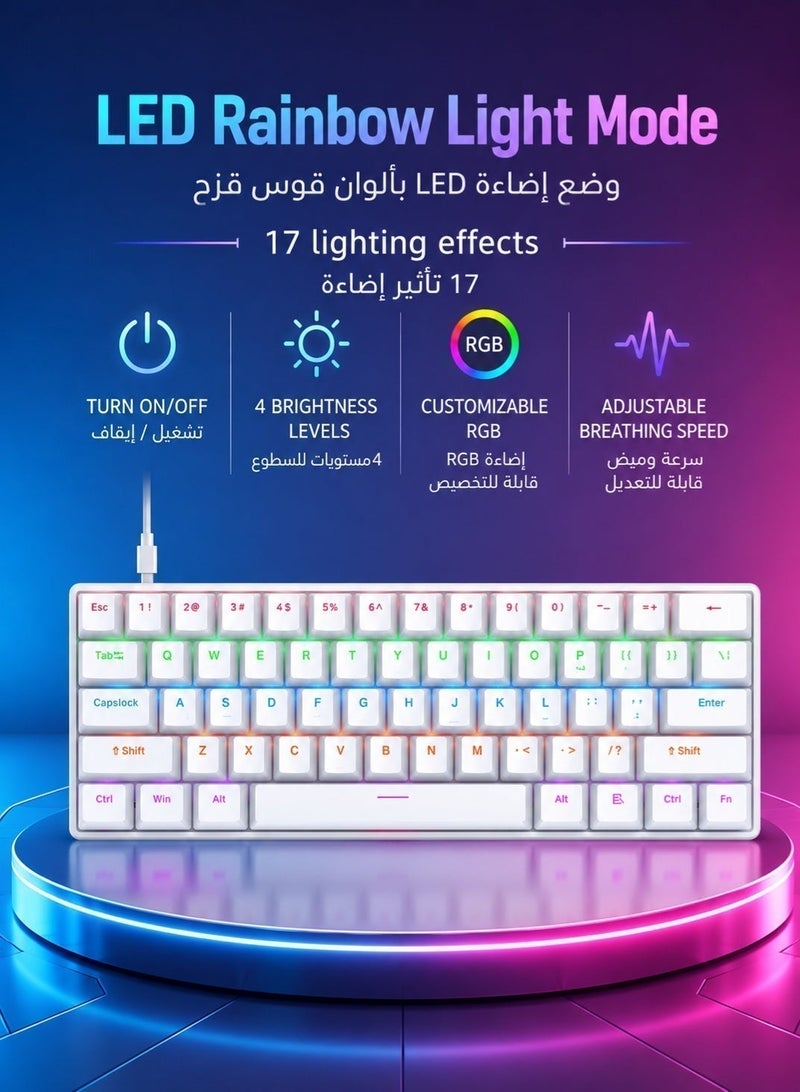 تي- وولف لوحة المفاتيح الميكانيكية لوحة المفاتيح الأزرق المفتاح لوحة المفاتيح RGB لوحة المفاتيح الصغيرة نوع C مفتاح كابل الفصل المفتاح الكامل الساخن مبادلة سلكية الألعاب لوحة المفاتيح ، مناسبة للاعبين الرياضات الإلكترونية الكمبيوتر الشخصي / ماك ، السفر التجاري لوحة المفاتيح البيضاء المحمولة - Image 2