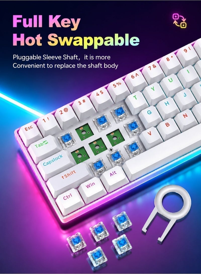 تي- وولف لوحة المفاتيح الميكانيكية لوحة المفاتيح الأزرق المفتاح لوحة المفاتيح RGB لوحة المفاتيح الصغيرة نوع C مفتاح كابل الفصل المفتاح الكامل الساخن مبادلة سلكية الألعاب لوحة المفاتيح ، مناسبة للاعبين الرياضات الإلكترونية الكمبيوتر الشخصي / ماك ، السفر التجاري لوحة المفاتيح البيضاء المحمولة - Image 4
