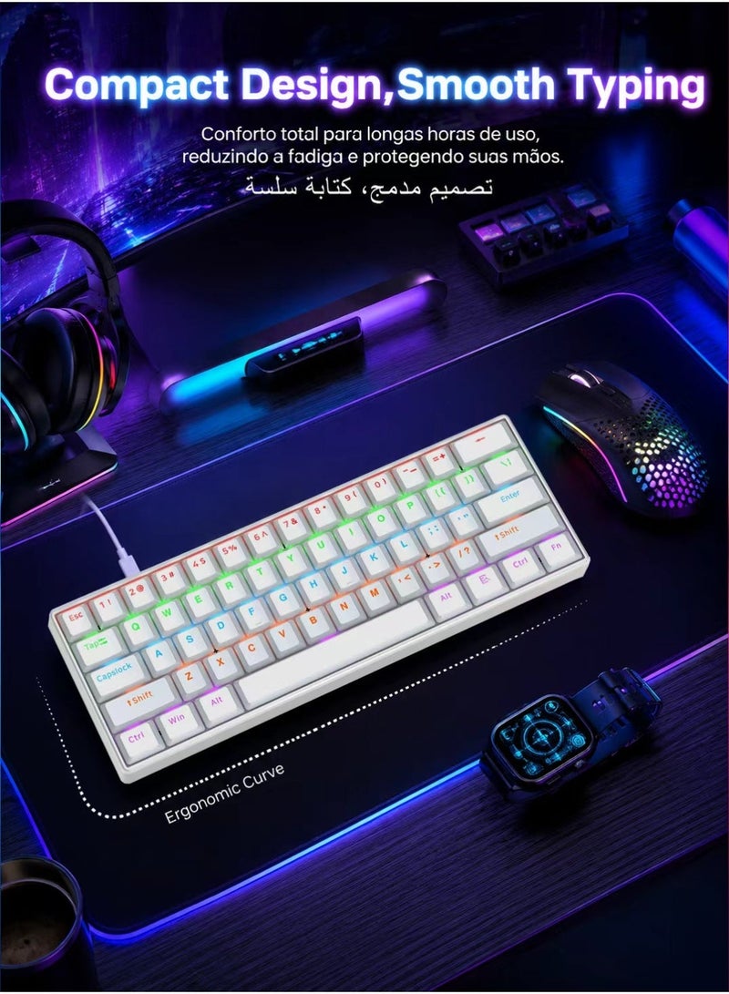 تي- وولف لوحة المفاتيح الميكانيكية لوحة المفاتيح الأزرق المفتاح لوحة المفاتيح RGB لوحة المفاتيح الصغيرة نوع C مفتاح كابل الفصل المفتاح الكامل الساخن مبادلة سلكية الألعاب لوحة المفاتيح ، مناسبة للاعبين الرياضات الإلكترونية الكمبيوتر الشخصي / ماك ، السفر التجاري لوحة المفاتيح البيضاء المحمولة - Image 3
