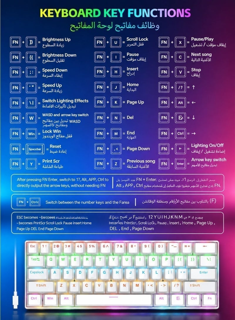 تي- وولف لوحة المفاتيح الميكانيكية لوحة المفاتيح الأزرق المفتاح لوحة المفاتيح RGB لوحة المفاتيح الصغيرة نوع C مفتاح كابل الفصل المفتاح الكامل الساخن مبادلة سلكية الألعاب لوحة المفاتيح ، مناسبة للاعبين الرياضات الإلكترونية الكمبيوتر الشخصي / ماك ، السفر التجاري لوحة المفاتيح البيضاء المحمولة - Image 5