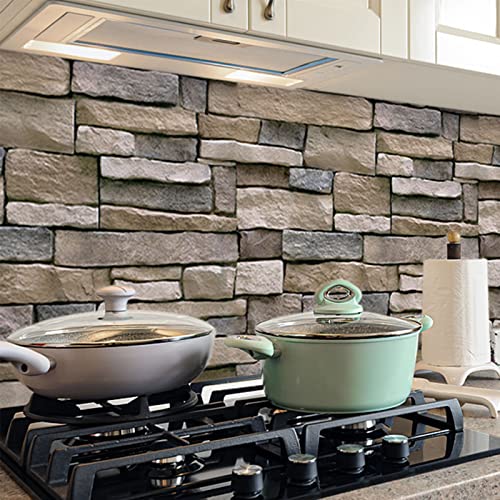 Abyssaly Stone Wallpaper Brick Wallpaper Peel and Stick Stone Backsplash Self-Adhesive Removable Vinyl Wraps Grey Faux Brick Shelf Paper 17.71" X 393.7" Home Decorations Contact Paper - Image 5