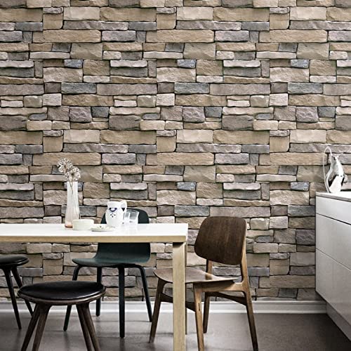 Abyssaly Stone Wallpaper Brick Wallpaper Peel and Stick Stone Backsplash Self-Adhesive Removable Vinyl Wraps Grey Faux Brick Shelf Paper 17.71" X 393.7" Home Decorations Contact Paper - Image 2