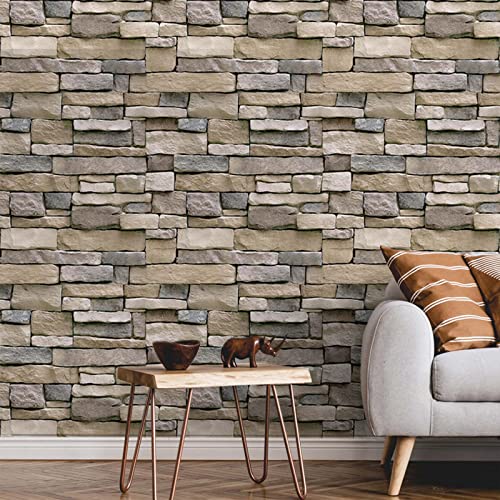 Abyssaly Stone Wallpaper Brick Wallpaper Peel and Stick Stone Backsplash Self-Adhesive Removable Vinyl Wraps Grey Faux Brick Shelf Paper 17.71" X 393.7" Home Decorations Contact Paper - Image 4