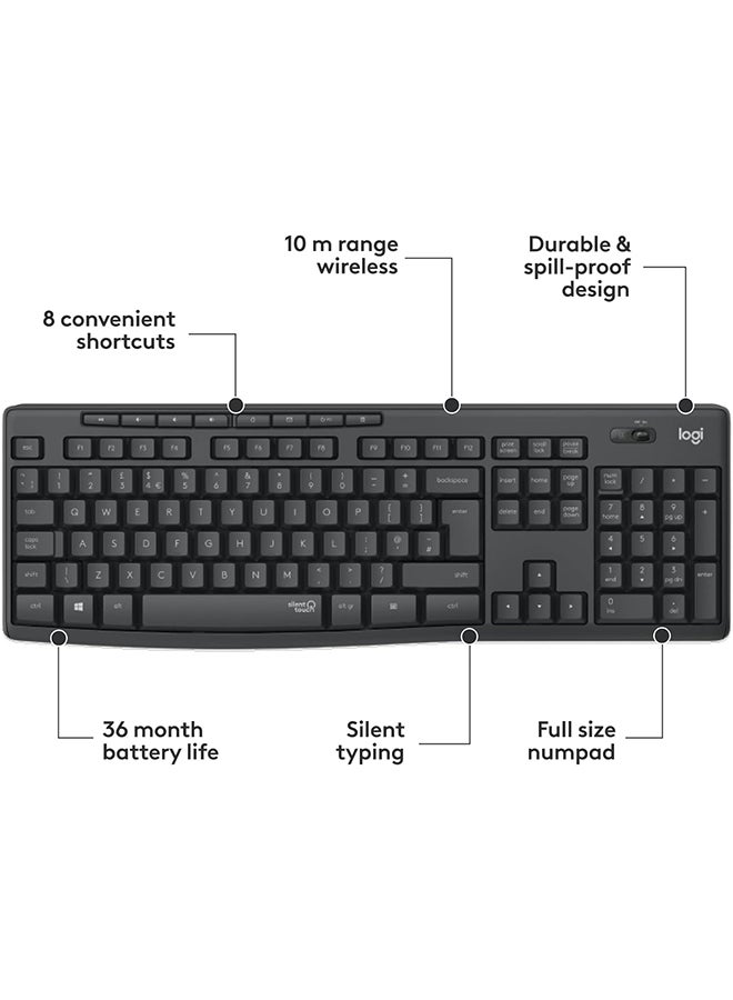 Logitech MK295 Silent Wireless Mouse & Keyboard Combo with SilentTouch Technology, Full Numpad, Advanced Optical Tracking, Lag-Free Wireless, 90% Less Noise, EN Keyboard - Graphite - Image 5