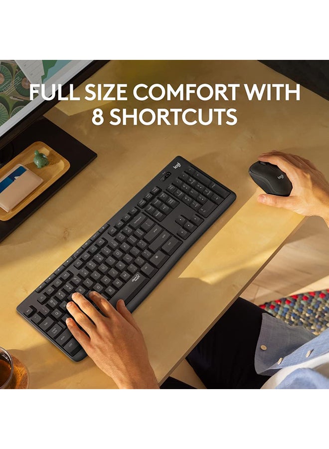 Logitech MK295 Silent Wireless Mouse & Keyboard Combo with SilentTouch Technology, Full Numpad, Advanced Optical Tracking, Lag-Free Wireless, 90% Less Noise, EN Keyboard - Graphite - Image 3