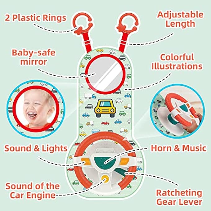 BABY CAR SEAT TOYS WITH MIRROR, STEERING WHEEL, MUSIC LIGHTS, DRIVING SOUNDS & ROLE PLAY GAME - Image 3