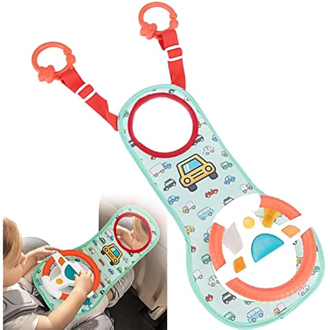 BABY CAR SEAT TOYS WITH MIRROR, STEERING WHEEL, MUSIC LIGHTS, DRIVING SOUNDS & ROLE PLAY GAME - Image 1
