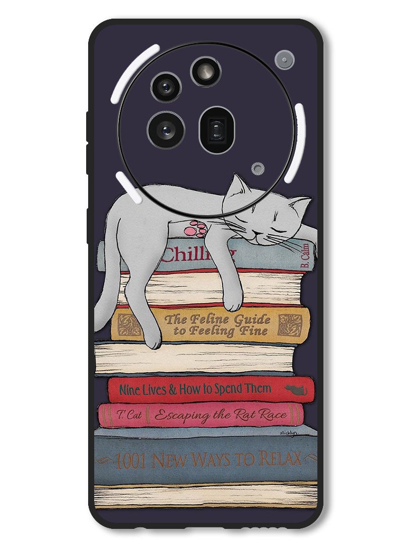 Theodor Case Compatible with Nothing Phone 3a Pro Protection Shockproof Bumper Cover Cat With Books - Image 1