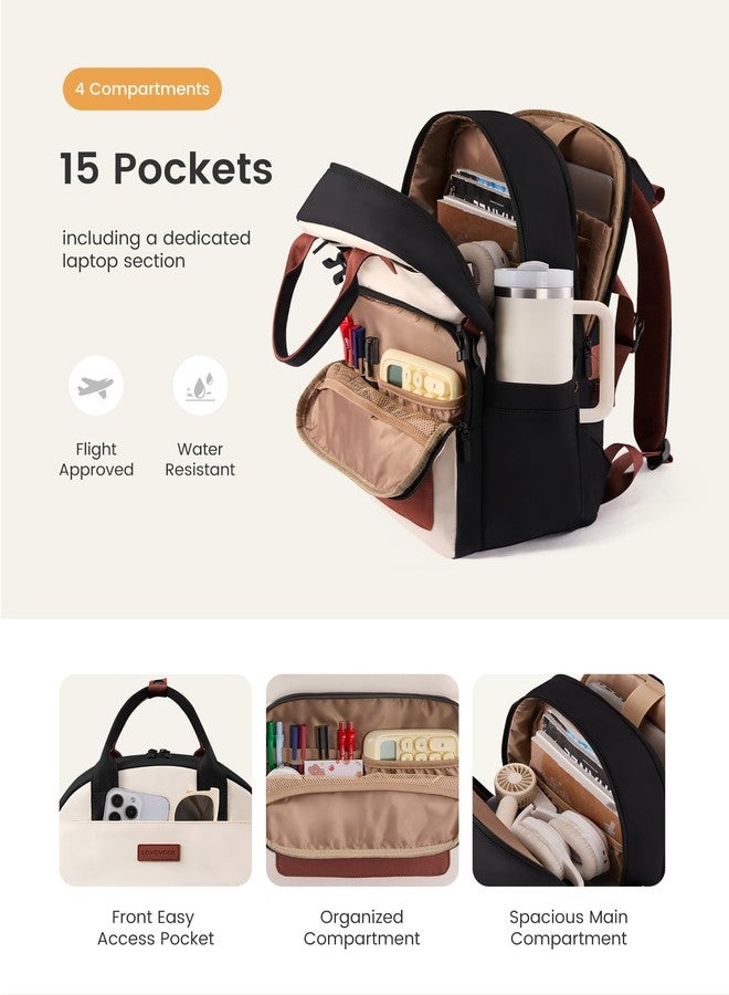 LOVEVOOK Laptop Backpack for Women - Stylish Work Backpack with Large Cup Holder, Waterproof College Teacher Backpack, Beige-khaki, 15.6 Inch, Modern - Image 4