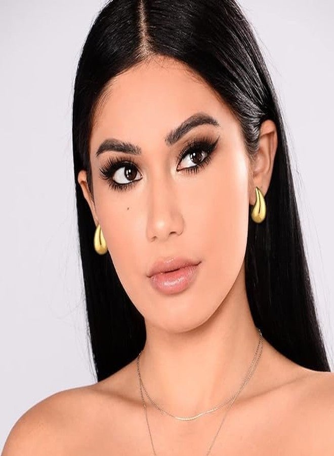 فيان أقراط فيين الذهبية السميكة على شكل دمعة، بتصميم عصري وجريء، مصنوعة من مواد مضادة للحساسية، مناسبة للنساء والفتيات. - Image 3
