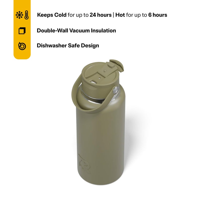 RTIC 32oz Outback Water Bottle, Ceramic Lined, Insulated, Stainless Steel, Double Wall Vacuum-Insulation, Leak-Proof Lid, BPA-Free Water Flask Hiking, Running, Sports, Outdoor, Olive - Image 2