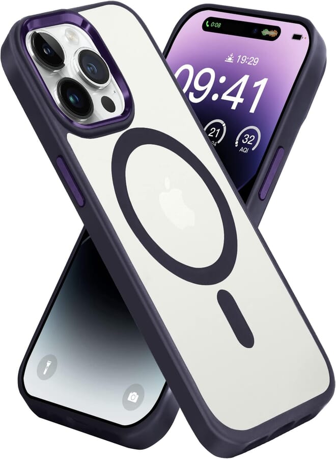 INFOSUN iPhone 14 Pro Max Case Cover with Mag-Safe Magnetic Translucent Matte Protective Cover Back Hard Shockproof Cases for Apple iPhone 14 Pro Max Phone Case(2022)(6.7 inch) Purple