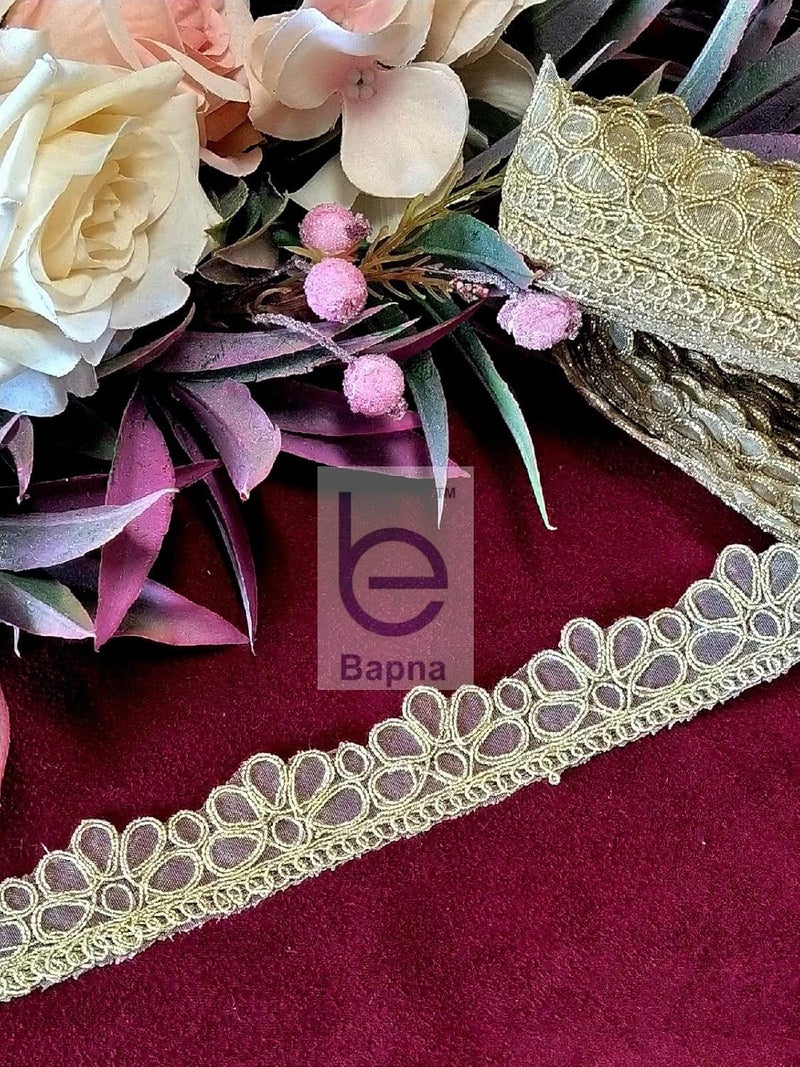 Bapna 5 Yard Golden Embroidery Lace Ribbon Fabric for Decor and Sewing Bridal Party DIY Clothing/Accessories Saree Dupatta Skirt Home Furnishings Craft - Image 1