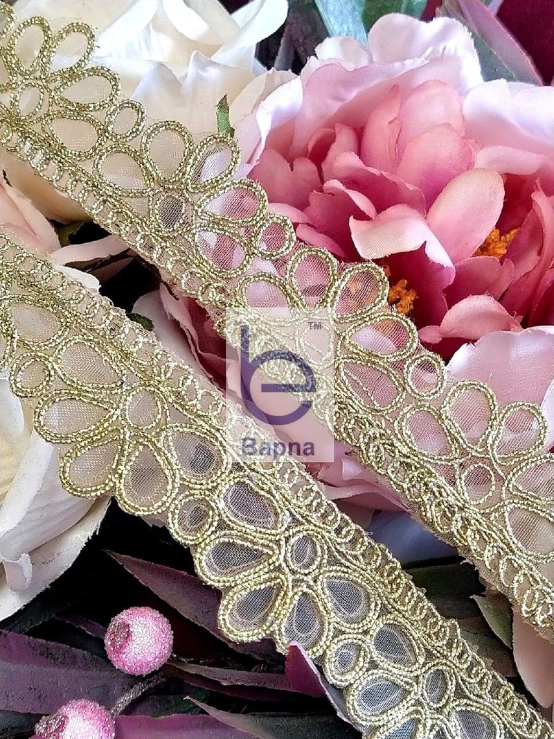Bapna 5 Yard Golden Embroidery Lace Ribbon Fabric for Decor and Sewing Bridal Party DIY Clothing/Accessories Saree Dupatta Skirt Home Furnishings Craft - Image 2