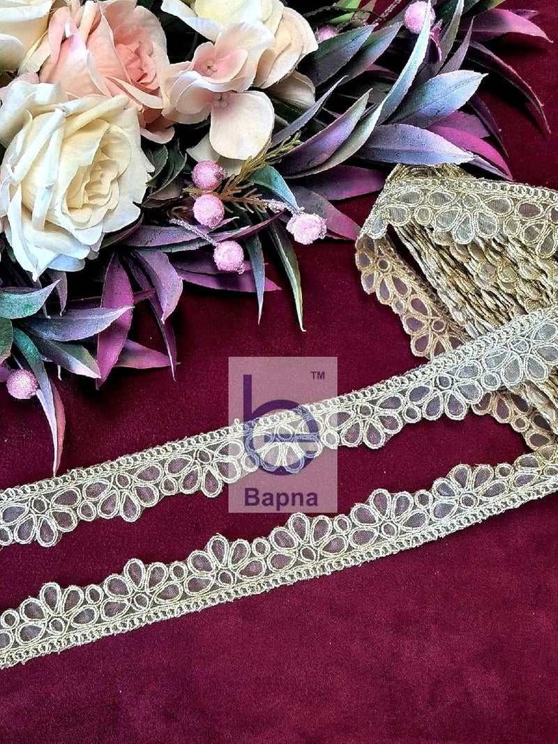 Bapna 5 Yard Golden Embroidery Lace Ribbon Fabric for Decor and Sewing Bridal Party DIY Clothing/Accessories Saree Dupatta Skirt Home Furnishings Craft - Image 5