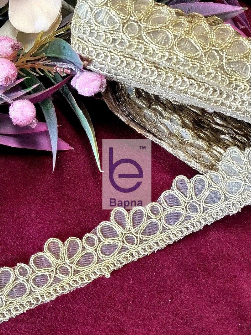 Bapna 5 Yard Golden Embroidery Lace Ribbon Fabric for Decor and Sewing Bridal Party DIY Clothing/Accessories Saree Dupatta Skirt Home Furnishings Craft - Image 4