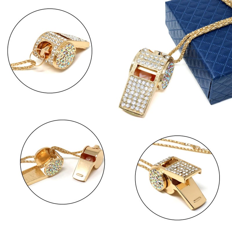 Honbay 1PCS Rhinestone Whistle Long Sweater Chain Gold Plated Whistle with Crystal Cap Pendant Long Sweater Necklace for Women Jewelry Gifts - Image 4