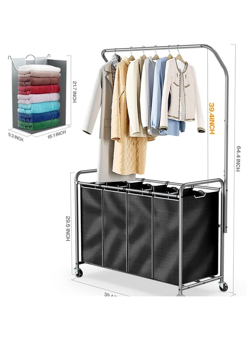 Dirty Laundry Basket with Wheels, Laundry Cart With Hanging Clothes Rack and 4 Removable Bags, Clothes Basket, Clothes Trolley, for Laundry Room, Bedroom, Bathroom - pzsku/ZB7114BF1AF75A2C850D4Z/45/_/1724308724/6cd264f3-4f70-4793-9d38-377083af1852