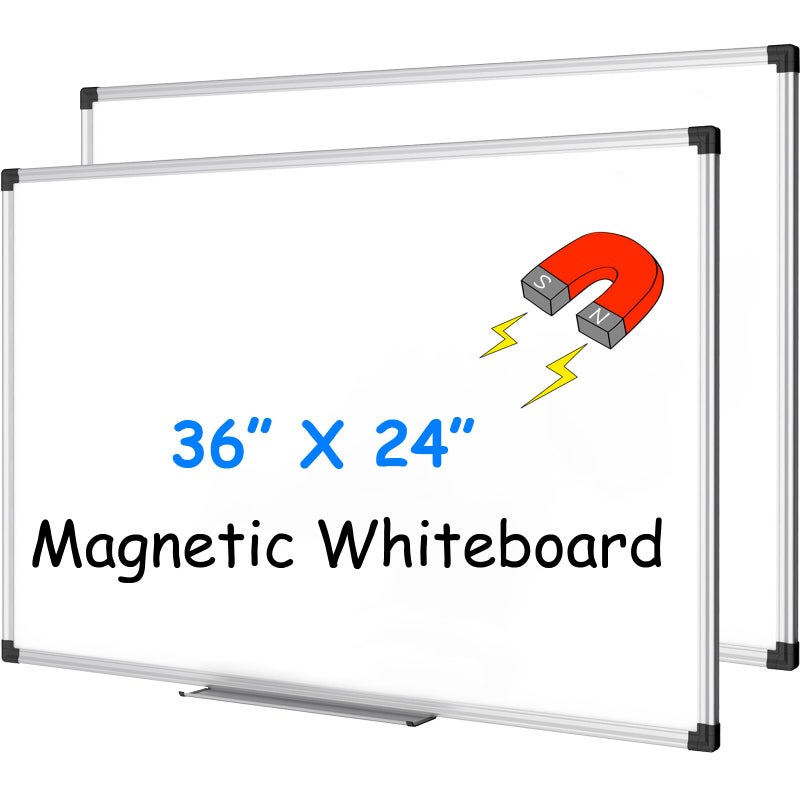 XBoard Magnetic Dry Erase Board 36 x 24 Inch, 3' x 2' White Board for Wall | Silver Aluminum Frame Presentation Board for Home Office Classroom (Pack of 2) - Image 1
