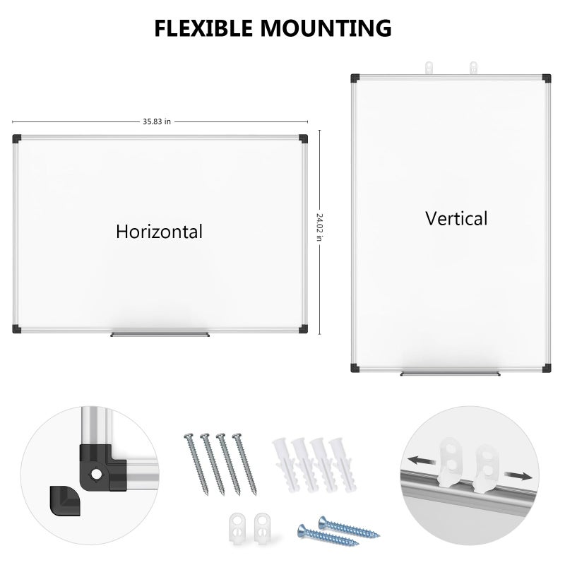 XBoard Magnetic Dry Erase Board 36 x 24 Inch, 3' x 2' White Board for Wall | Silver Aluminum Frame Presentation Board for Home Office Classroom (Pack of 2) - Image 3