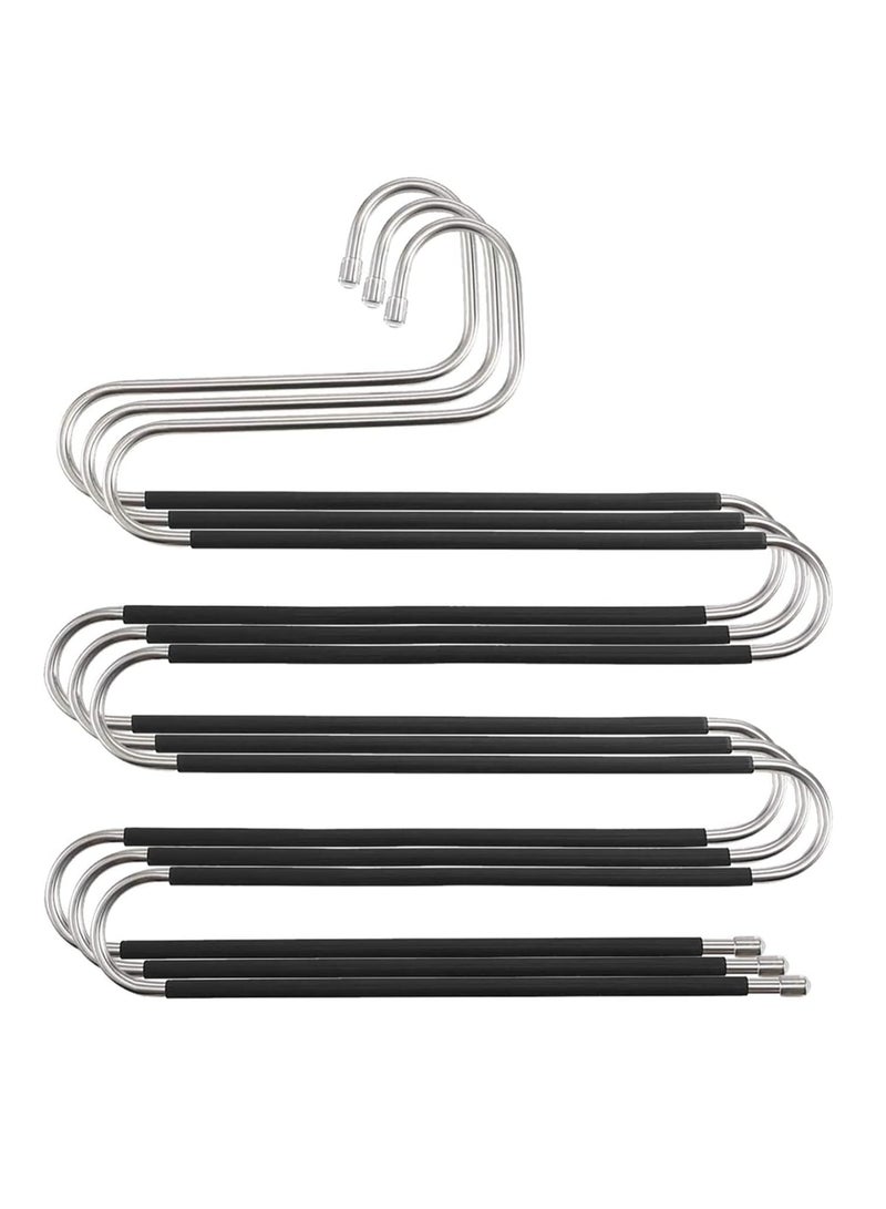 LEDIN Pants Hangers S Shaped Non Slip Space Saving Pants Hangers Trouser Hangers Stainless Steel Metal Multilayer Pants Hangers Closet Storage for Pants Jeans Shirts Scarfs Ties (3 Packs)  - Image 1