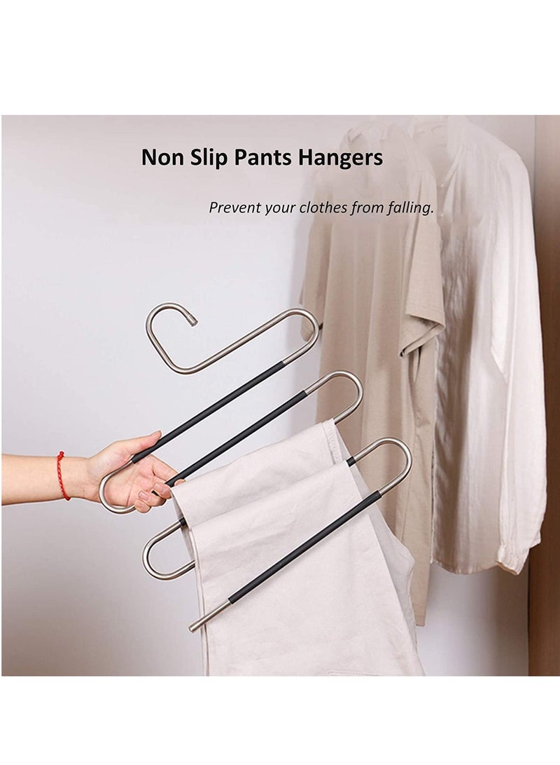 LEDIN Pants Hangers S Shaped Non Slip Space Saving Pants Hangers Trouser Hangers Stainless Steel Metal Multilayer Pants Hangers Closet Storage for Pants Jeans Shirts Scarfs Ties (3 Packs)  - Image 4