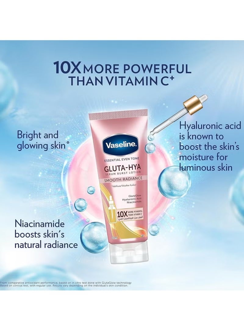 Vaseline Essential Even Tone Gluta-Hya Serum Burst Lotion Smooth Radiance 200ml - 10X More Powerful Than Vitamin C for Bright & Glowing Skin - Image 2