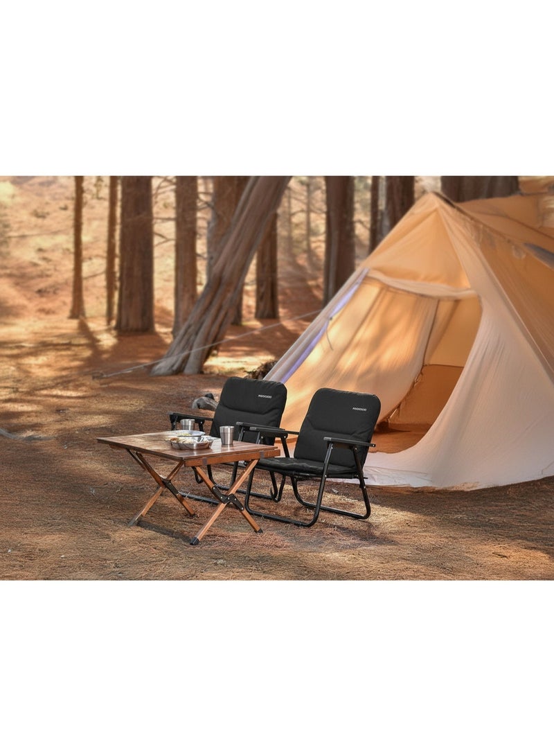 porodo Comfort Portable Folding Camping Chair, Aluminum Frame with Beech Wood Armrests, Cushioned 600D Oxford Seat, 150KG Capacity, Compact & Lightweight – Black - Image 3