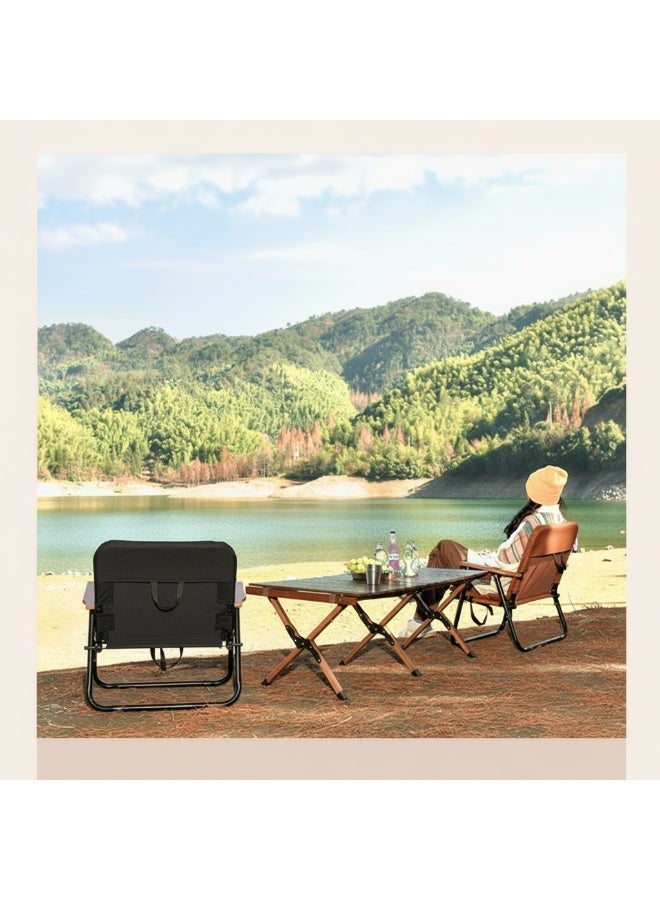 porodo Comfort Portable Folding Camping Chair, Aluminum Frame with Beech Wood Armrests, Cushioned 600D Oxford Seat, 150KG Capacity, Compact & Lightweight – Black - Image 4