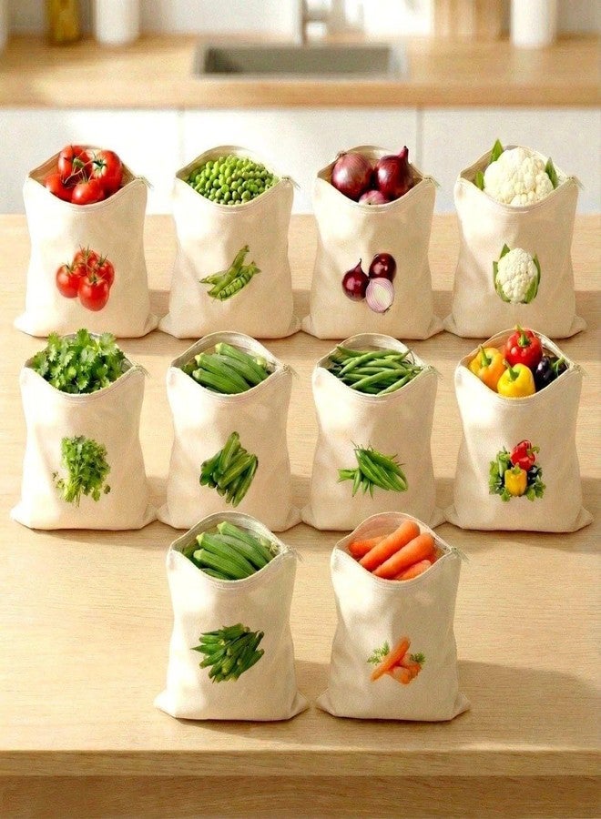 HOMENITY 100% Cotton Reusable Vegetable Storage Bags for Fridge – Set of 10 Large Eco-Friendly Produce Bags | Washable Breathable Cloth Bags for Fruits & Vegetables - Image 1