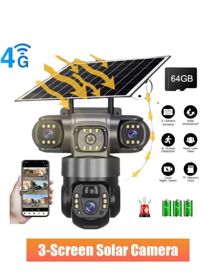 Daxiongmao Solar Security Camera 4G Security Camera 4K HD CCTV Battery Three-Eye Three-Screen Outdoor Smart Home Security Surveillance Camera - Image 1