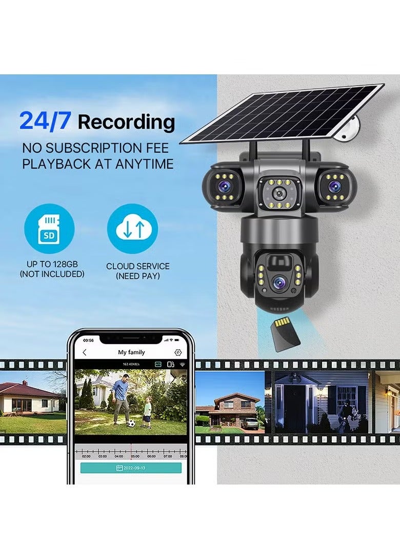 Daxiongmao Solar Security Camera 4G Security Camera 4K HD CCTV Battery Three-Eye Three-Screen Outdoor Smart Home Security Surveillance Camera - Image 2