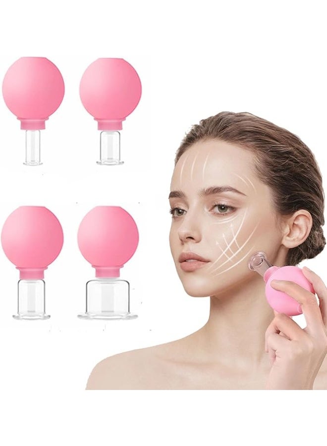 طقم حجامة زجاجي احترافي للتدليك (4 قطع) – كؤوس شفط مع كرات سيليكون وردية – علاج لمكافحة السيلوليت والتجاعيد – طقم متكامل للعينين والوجه والجسم (وردي) - Image 1