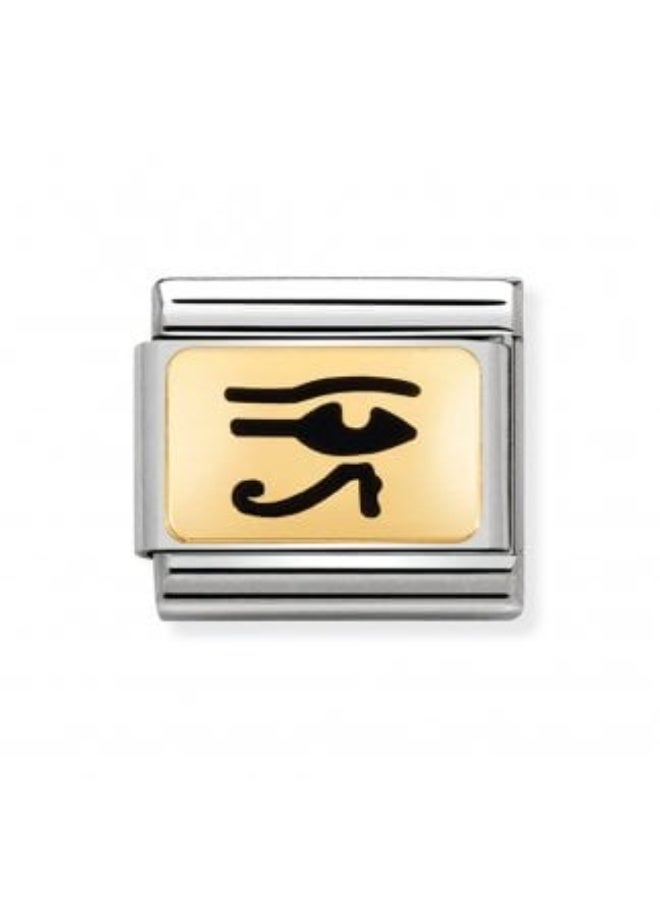 Charm Italian bracelet link, a classic Nomination bracelet featuring the Egyptian Eye of Horus symbol.  Made of stainless steel.
