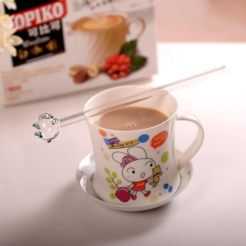 comfrt 2Pcs Glass Straw Reusable Glass Drinking Straws Cute Glass Straws Handmade Pig Head Straws for Coffee Milkshake Smoothie - Image 2