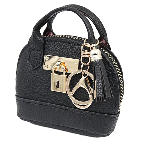Zitokin Mini Tote Purse Keychain, Cute Tote Bag Coin Purse Keychain, Mini Backpack Keychain Wallet PU Leather (Black) - Image 2