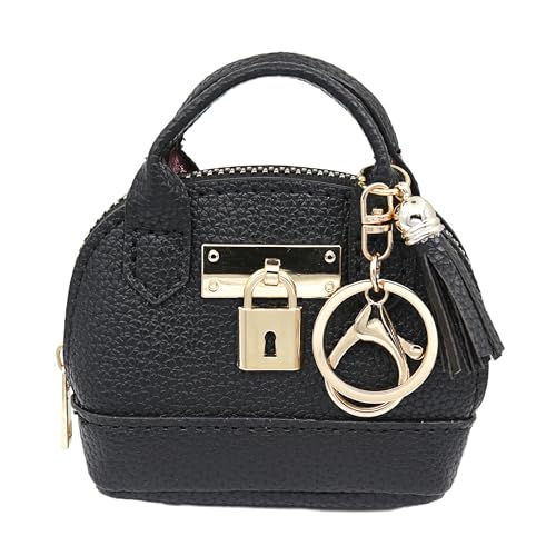 Zitokin Mini Tote Purse Keychain, Cute Tote Bag Coin Purse Keychain, Mini Backpack Keychain Wallet PU Leather (Black) - Image 1