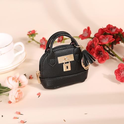 Zitokin Mini Tote Purse Keychain, Cute Tote Bag Coin Purse Keychain, Mini Backpack Keychain Wallet PU Leather (Black) - Image 5