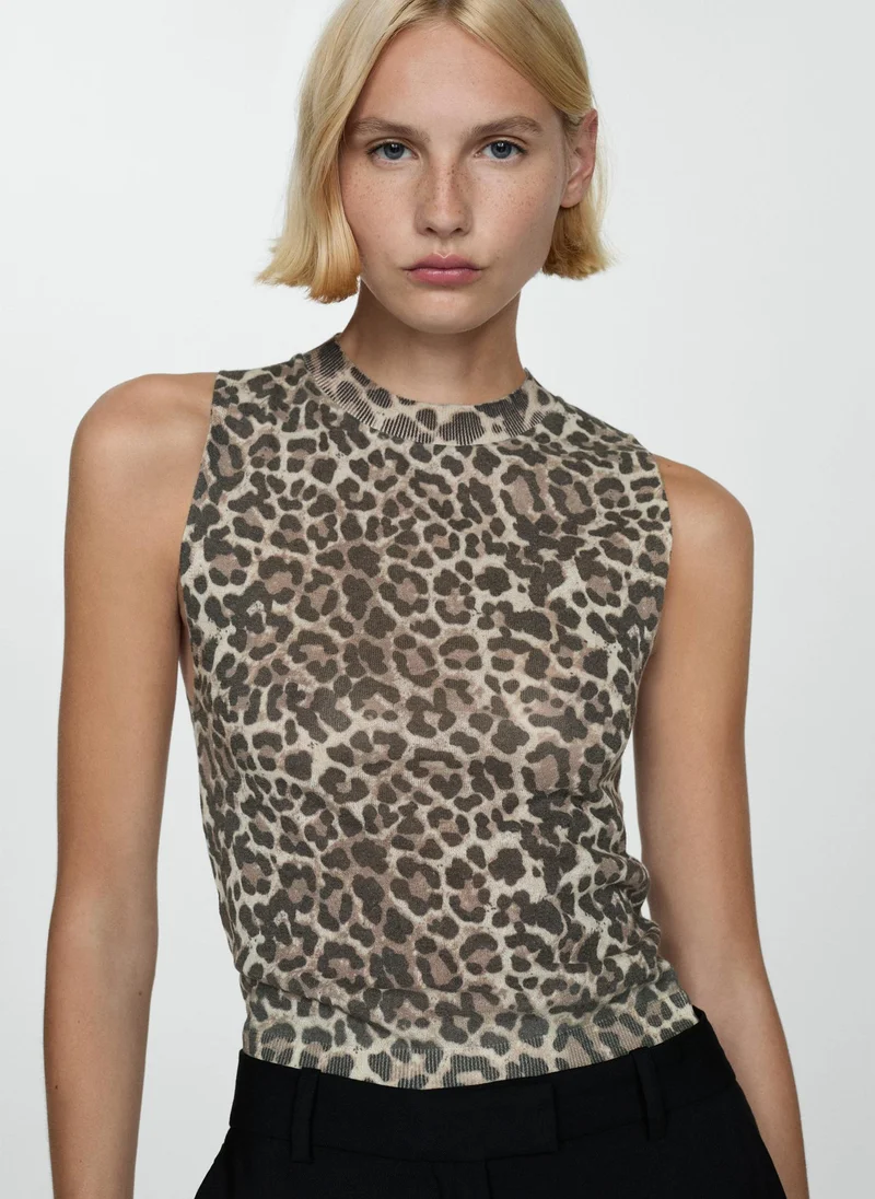 مانجو Leopard Stitch Top