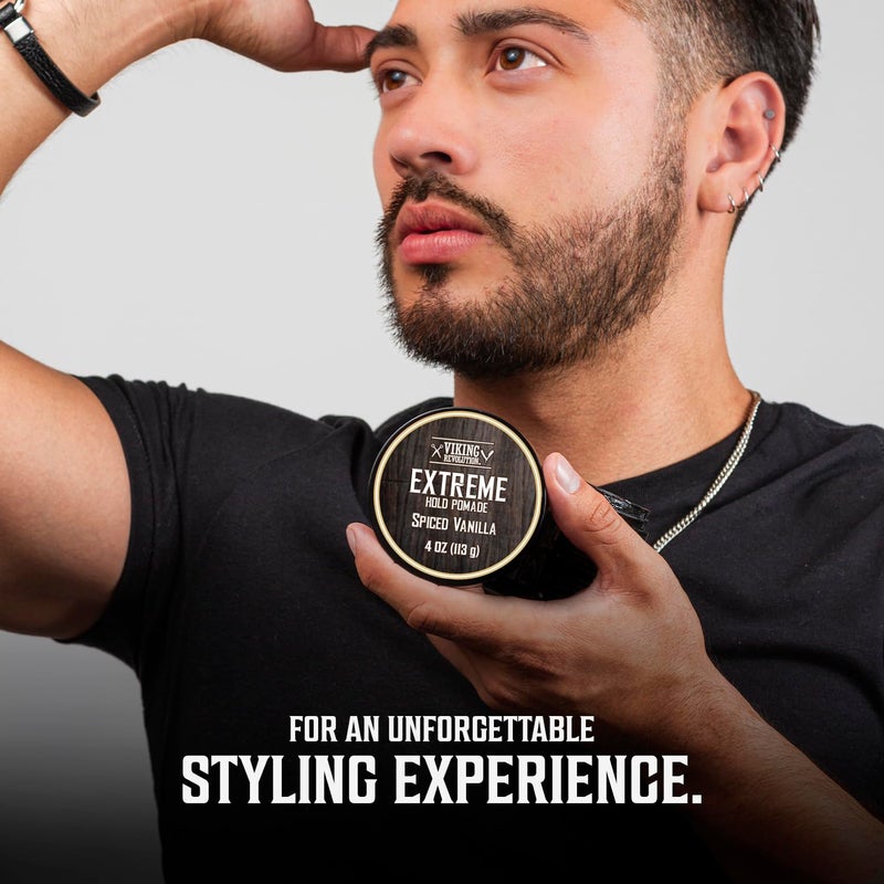 Viking Revolution Spiced Vanilla Hair Pomade for Men - Extreme Hold Hair Gel for Men - Water Based - Extra Firm Mens Hair Pomade - High Shine Mens Hair Cream (4oz) - Image 2
