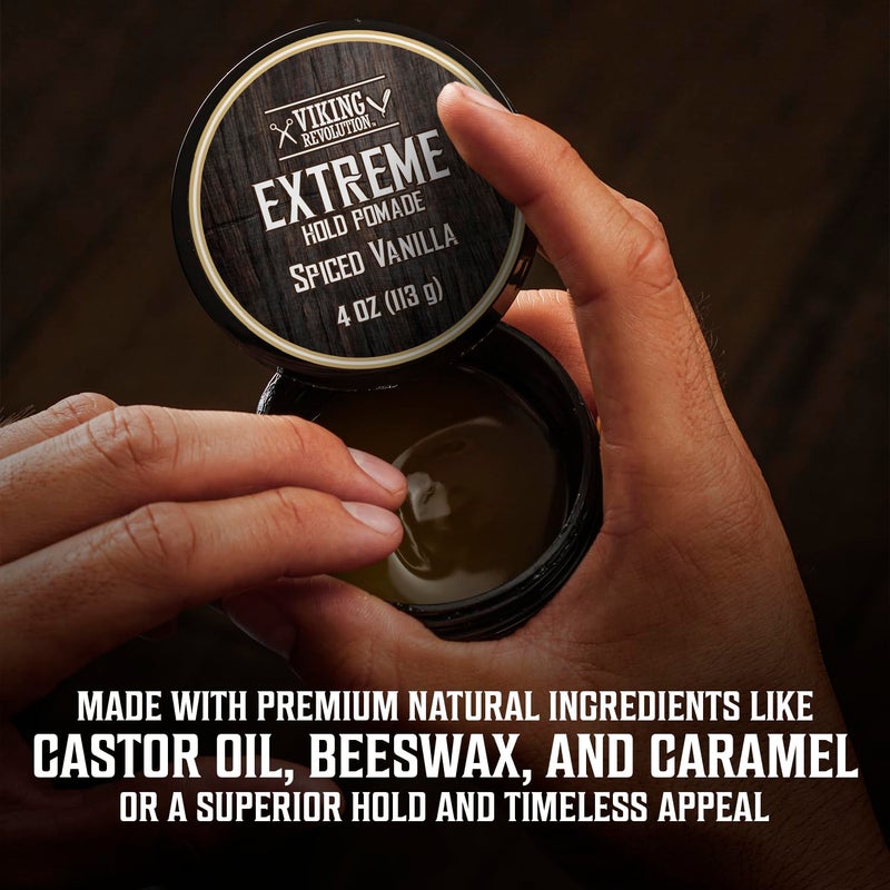 Viking Revolution Spiced Vanilla Hair Pomade for Men - Extreme Hold Hair Gel for Men - Water Based - Extra Firm Mens Hair Pomade - High Shine Mens Hair Cream (4oz) - Image 5