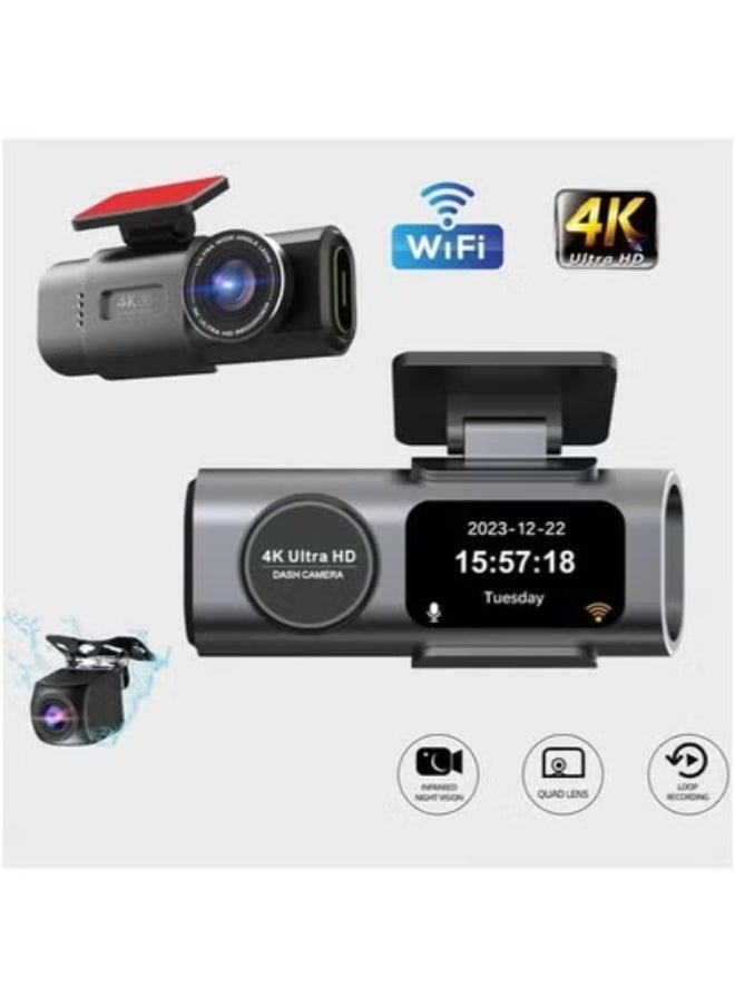 TIGER 4K Dual Dash Cam with WiFi – Front & Rear Car Camera with Night Vision, G-Sensor, Motion Detection & Loop Recording – Wide-Angle In-Car Driving Recorder with App Control & Parking Monitor – Ultra HD Car Dash Camera for Safety, Evidence & Travel Logs  - Image 1