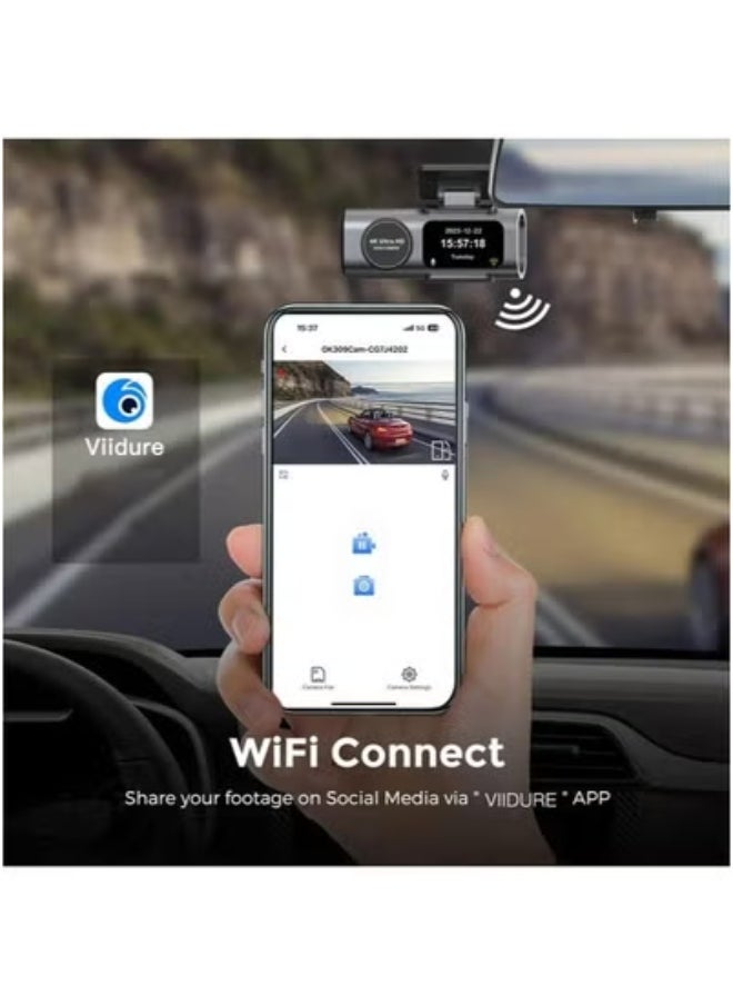 TIGER 4K Dual Dash Cam with WiFi – Front & Rear Car Camera with Night Vision, G-Sensor, Motion Detection & Loop Recording – Wide-Angle In-Car Driving Recorder with App Control & Parking Monitor – Ultra HD Car Dash Camera for Safety, Evidence & Travel Logs  - Image 3