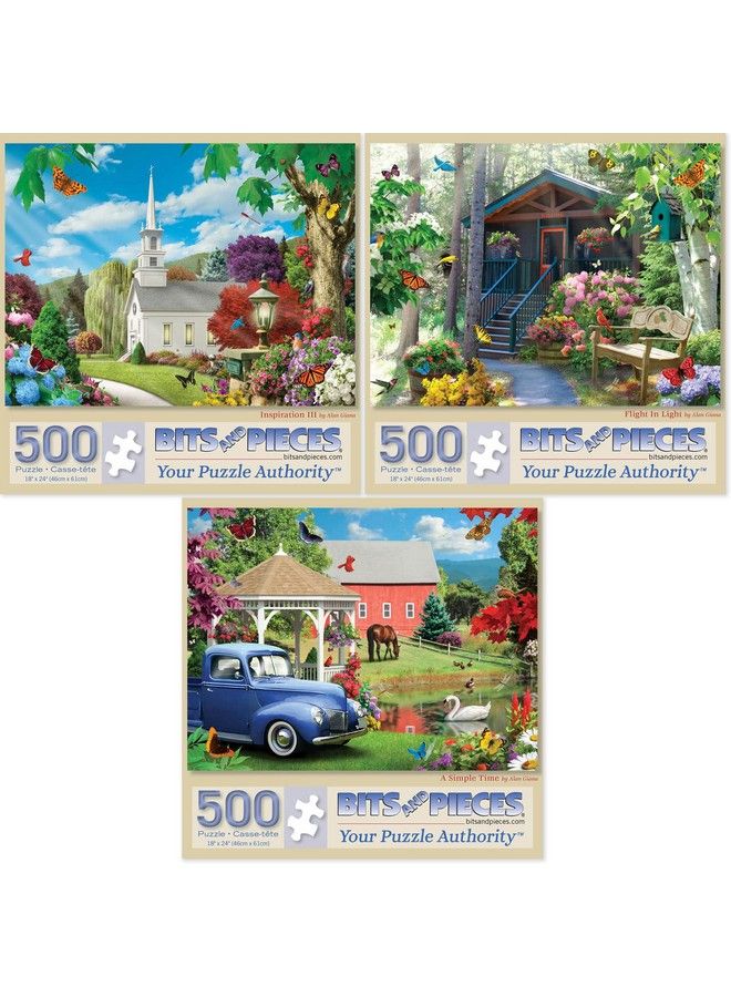 Bits and Pieces Value Set Of Three (3) 500 Piece Jigsaw Puzzles For Adults Puzzles Measure 18"X24" Seasons Spring Fall Nature Church Cabin Barn Sun Birds 500 Pc Jigsaws By Alan Giana - Image 2