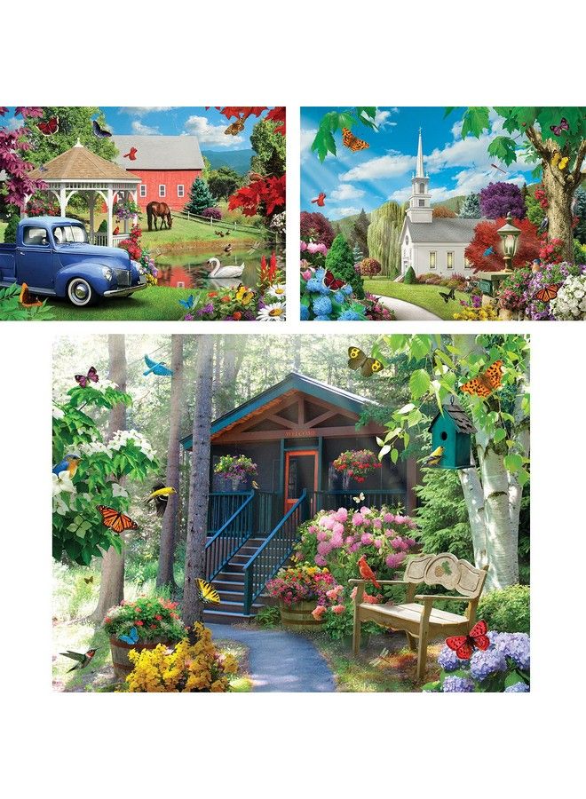 Bits and Pieces Value Set Of Three (3) 500 Piece Jigsaw Puzzles For Adults Puzzles Measure 18"X24" Seasons Spring Fall Nature Church Cabin Barn Sun Birds 500 Pc Jigsaws By Alan Giana - Image 3